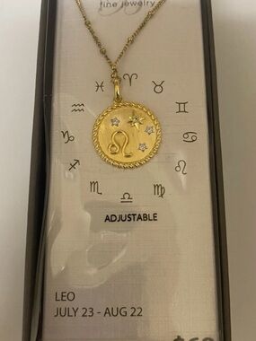 Gold Leo Zodiac Pendant Necklace - Adjustable Gold Finish